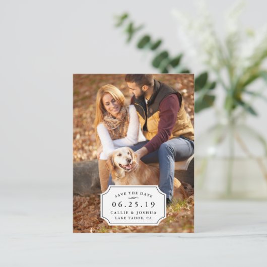 Carte Postale Faire-part Simple Charme Enregistrer la Date (Debout devant)