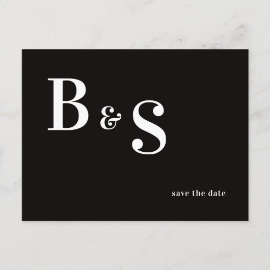 Carte Postale Faire-part Simple Code QR Monogramme B/N Enregistrer la Date (Devant)