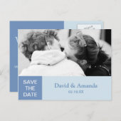 Carte Postale Faire-part Simple Couleur Bleu Blocage Couple Photo Enregistr (Devant / Derrière)