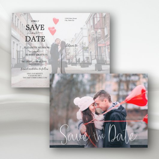 Carte Postale Faire-part Simple Décontracté Script Mariage Photo Enregistre
