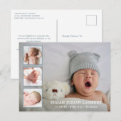 Carte Postale Faire-part Simple Dusty Blue Boy Photo Collage Naissance mode (Devant / Derrière)