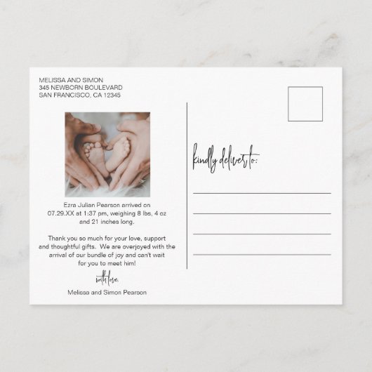 Carte Postale Faire-part Simple élégance moderne Script Merci photo naissan (Dos)