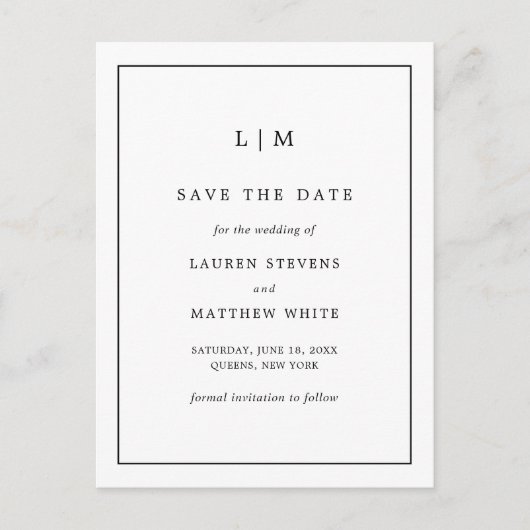 Carte Postale Faire-part Simple Élégant Mariage Blanc Noir Enregistrer la D (Devant)