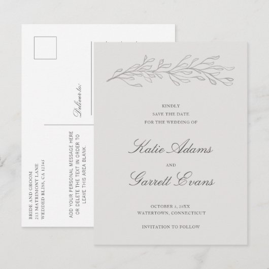 Carte Postale Faire-part Simple Élégant Mariage Gris Enregistrer la Date (Devant / Derrière)