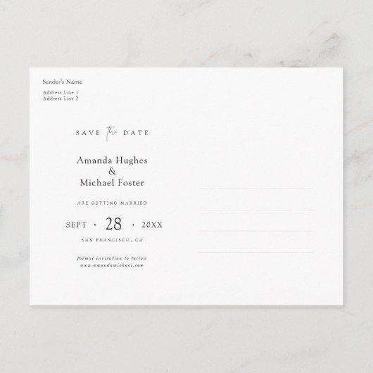 Carte Postale Faire-part Simple Élégant Mariage Personnalisé avec Date de S (Dos)