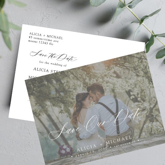 Carte Postale Faire-part Simple élégant mariage photo script enregistrer la