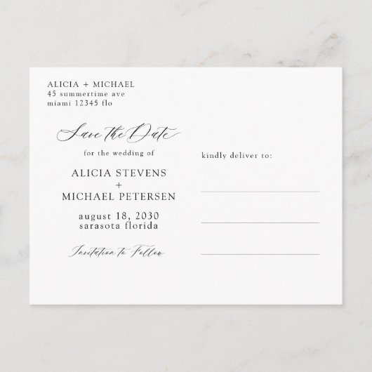 Carte Postale Faire-part Simple élégant mariage photo script enregistrer la (Dos)