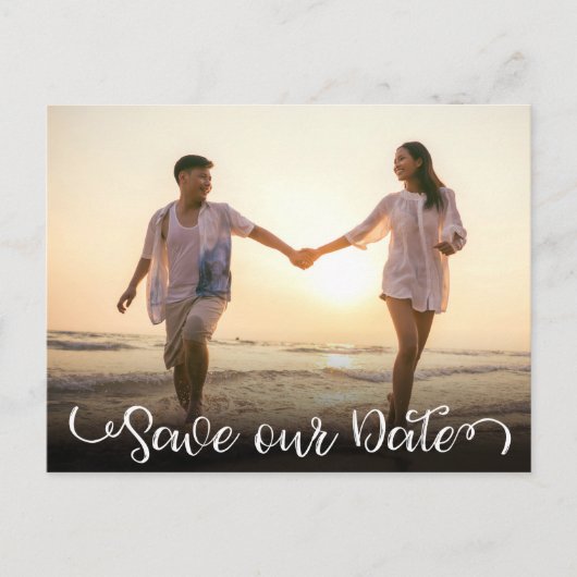 Carte Postale Faire-part Simple Elegant Modern Script Photo Enregistrer la (Devant)