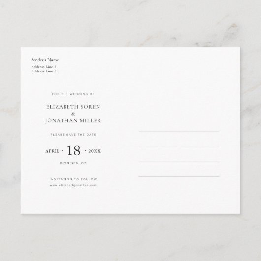 Carte Postale Faire-part Simple Élégant Moderne Photo Mariage Enregistrer l (Dos)