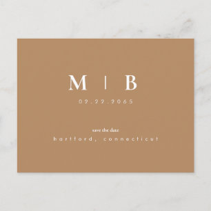 Carte Postale Faire-part Simple & Élégant Monogramme Caramel Enregistrez la