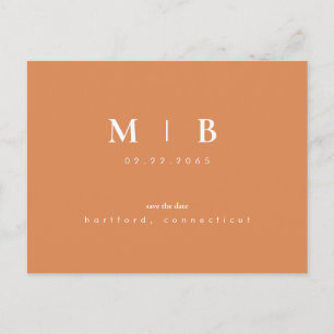 Carte Postale Faire-part Simple & Élégant Monogramme Save the Date Peach