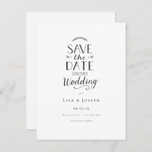 Carte Postale Faire-part Simple élégant noir et blanc Enregistrer la date (Devant / Derrière)