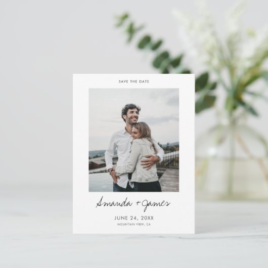 Carte Postale Faire-part Simple Elegant Photo moderne Enregistrer la date M (Debout devant)