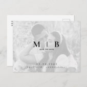 Carte Postale Faire-part Simple & Élégant Photo Monogramme Date de Mariage (Devant / Derrière)