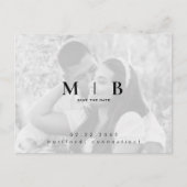 Carte Postale Faire-part Simple & Élégant Photo Monogramme Date de Mariage (Devant)