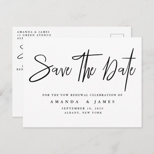 Carte Postale Faire-part Simple Élégant Renouvellement de Vœux Sauvegarder (Devant / Derrière)