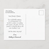 Carte Postale Faire-part Simple Élégant Report de Mariage Script (Dos)