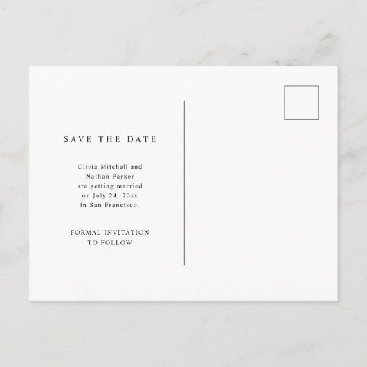 Carte Postale Faire-part Simple Elegant Text and Photo | Save the Date (Dos)