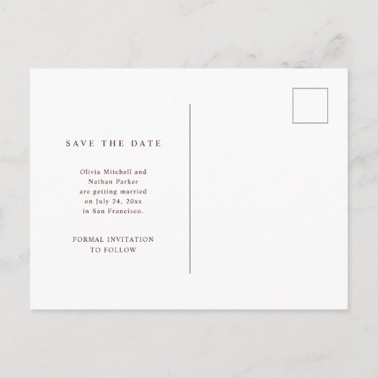 Carte Postale Faire-part Simple Elegant Text and Photo | Save the Date (Dos)