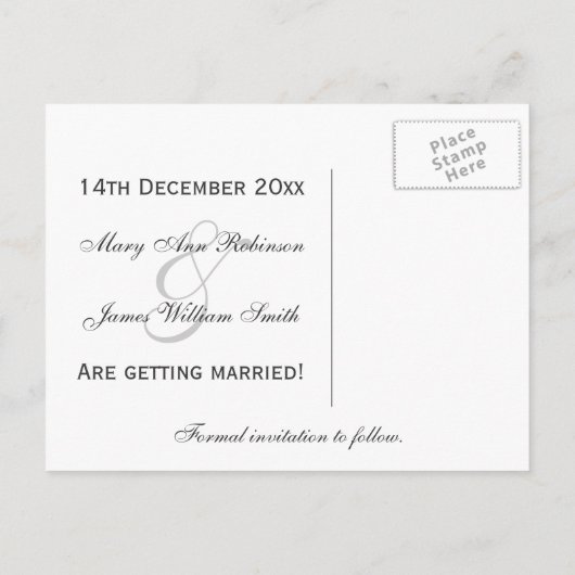 Carte Postale Faire-part Simple enregistrement de la date de tandem noir (Dos)