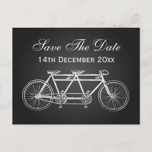 Carte Postale Faire-part Simple Enregistrer La Date Tandem Vélo Noir (Devant)