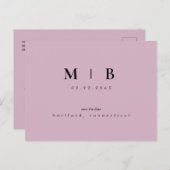 Carte Postale Faire-part Simple et élégant Monogram Lavender II Enregistrer (Devant / Derrière)