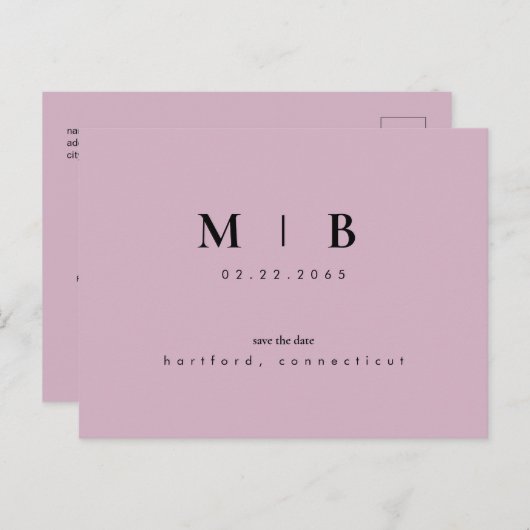 Carte Postale Faire-part Simple et élégant Monogram Lavender II Enregistrer (Devant / Derrière)