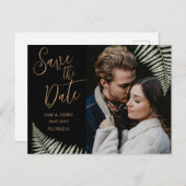 Carte Postale Faire-part Simple Faire Enregistrer Date Photo Fern Noir & Or (Devant / Derrière)
