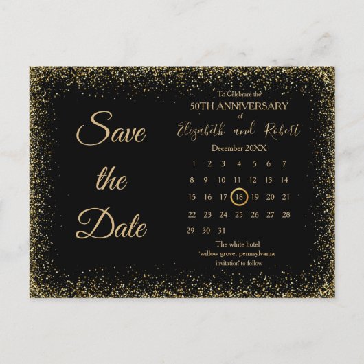 Carte Postale Faire-part Simple Gliter 50e anniversaire Save The Date (Devant)