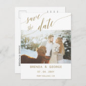 Carte Postale Faire-part Simple Gold Script Calligraphie Enregistrer La Dat (Devant / Derrière)