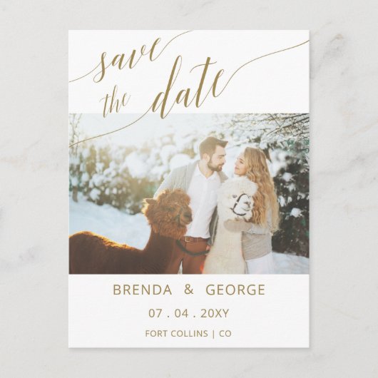 Carte Postale Faire-part Simple Gold Script Calligraphie Enregistrer La Dat (Devant)