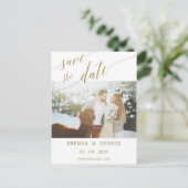 Carte Postale Faire-part Simple Gold Script Calligraphie Enregistrer La Dat (Debout devant)