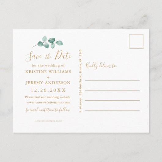 Carte Postale Faire-part Simple Gold Script Photo Enregistrer notre date (Dos)