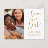 Carte Postale Faire-part Simple Gold Script Photo Enregistrer notre date (Devant)