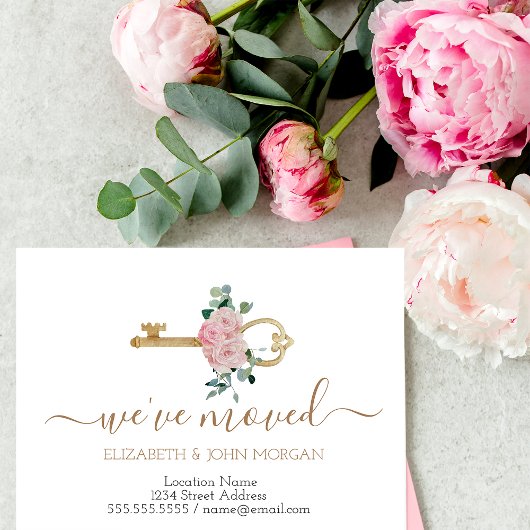 Carte Postale Faire-part Simple, j'ai déplacé des Roses clés Nouvelle adres