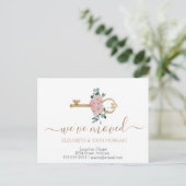 Carte Postale Faire-part Simple, j'ai déplacé des Roses clés Nouvelle adres (Debout devant)