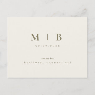 Carte Postale Faire-part Simple lisse crème Monogramme Enregistrer le Maria