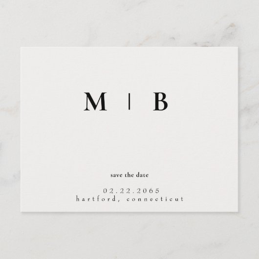 Carte Postale Faire-part Simple lisse crème Monogramme Enregistrer le Maria (Devant)