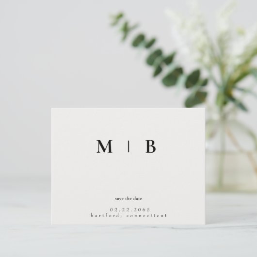 Carte Postale Faire-part Simple lisse crème Monogramme Enregistrer le Maria (Debout devant)