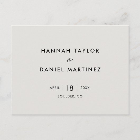 Carte Postale Faire-part Simple Mariage Enregistrer la Date (Devant)