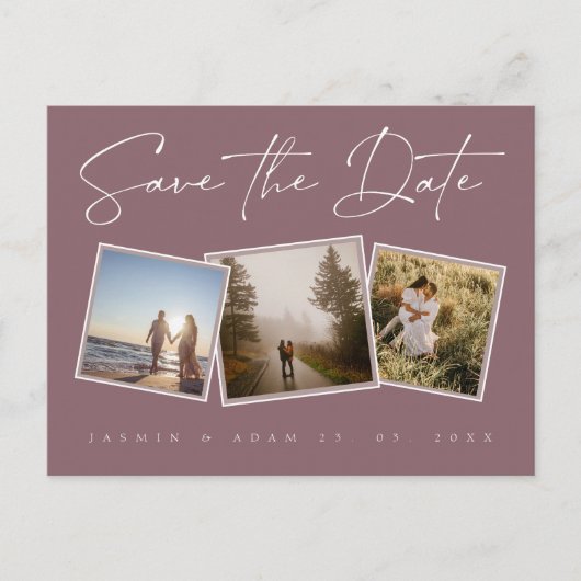 Carte Postale Faire-part Simple Mariage Photo Save the Date Violet Prune (Devant)