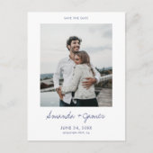 Carte Postale Faire-part Simple Modern Blue Script Photo Enregistrer la dat (Devant)