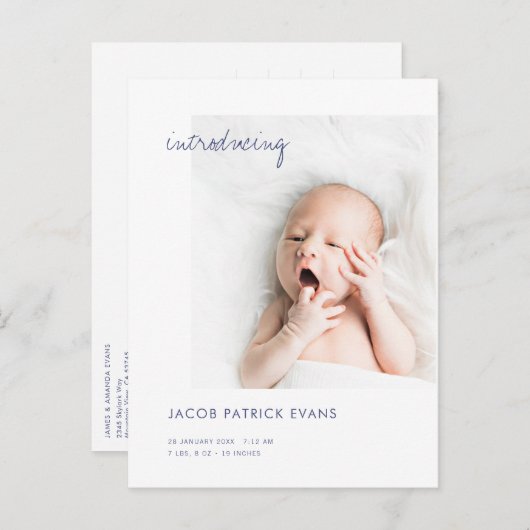 Carte Postale Faire-part Simple Modern Gold Custom Photo Nouveau bébé naiss (Devant / Derrière)