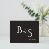 Carte Postale Faire-part Simple Moderne B/N Monogramme Code QR Enregistrer (Debout devant)