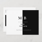 Carte Postale Faire-part Simple moderne B/W Monogramme Mariage Enregistrer  (Devant / Derrière)