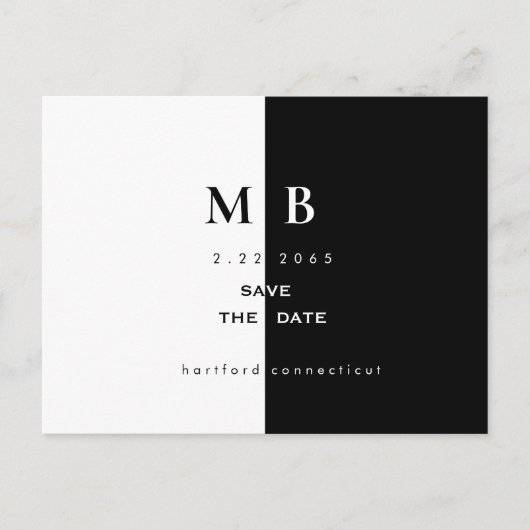Carte Postale Faire-part Simple moderne B/W Monogramme Mariage Enregistrer (Devant)