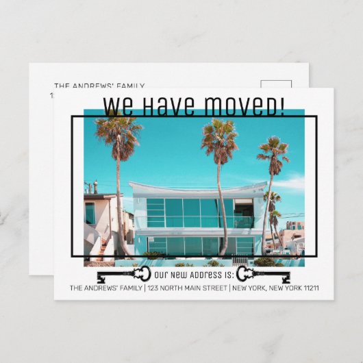 Carte Postale Faire-part Simple moderne Black Key Photo Moving (Devant / Derrière)