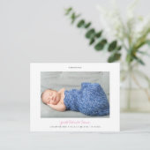 Carte Postale Faire-part Simple moderne Custom Pink Script Baby Girl Birth (Debout devant)