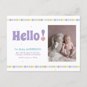 Carte Postale Faire-part Simple Moderne Élégant Mignon Bonjour Bébé Photo N