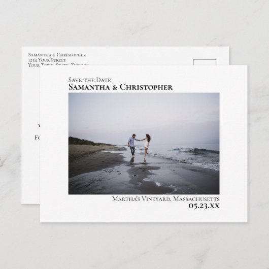 Carte Postale Faire-part Simple Moderne Mariage Minimaliste Photo de sauveg (Devant / Derrière)